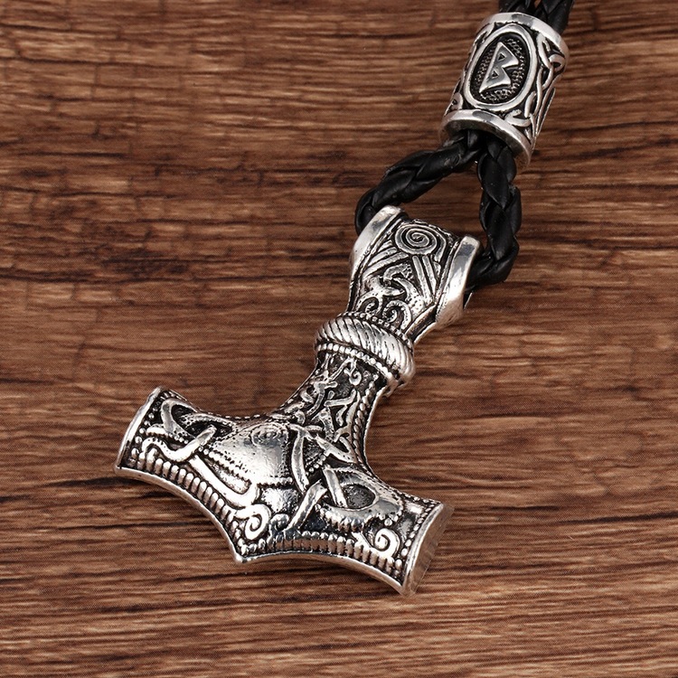 Armband Thors hammare Silver med läderarmband 21 cm