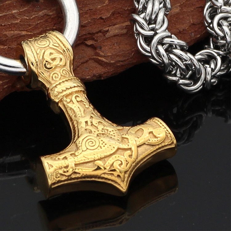 Halsband Viking Thors hammare Guldhammare Special med kungslänk 60 cm