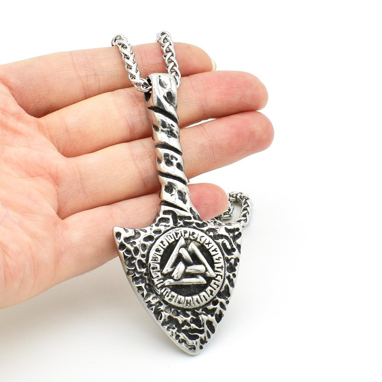 Halsband Viking Arrow-Valknut i Silverfärg 60 cm