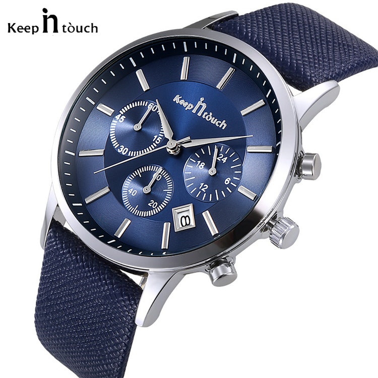 Keep in Touch Disponent. Blue/ Steel. Leather Blue. Japan Quartz