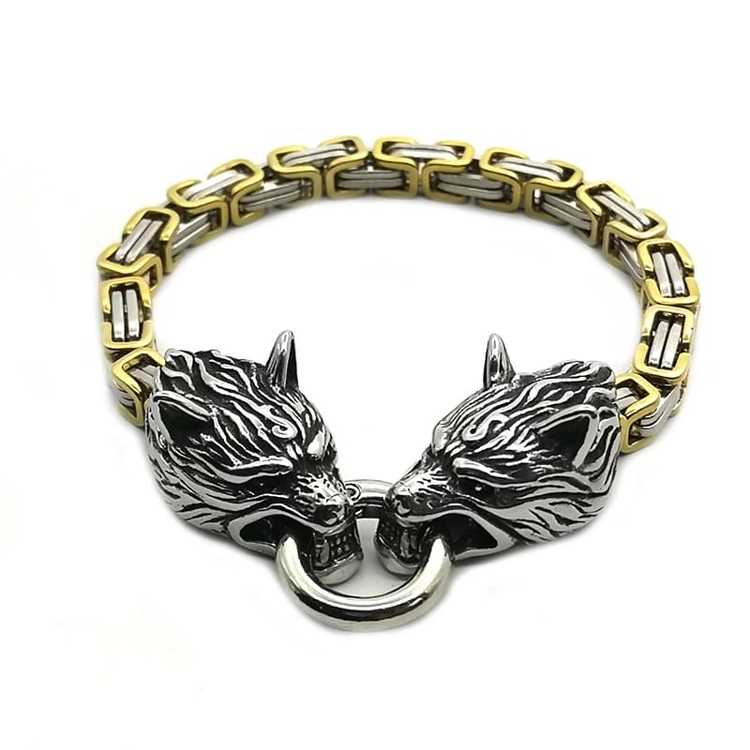 Armband Wolf Guld Silver kejsarlänk 21 cm vikingasmycke