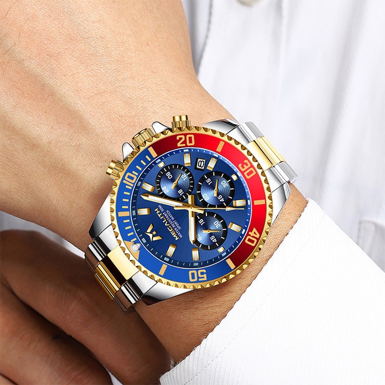 Herrklocka Megalith Chronograph De Lux. Steel / Gold / Blue / Red