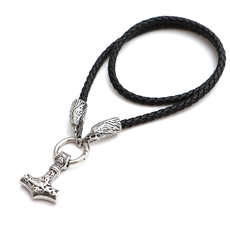 Halsband Läder Thor / Hugin Silverfärg 60 cm