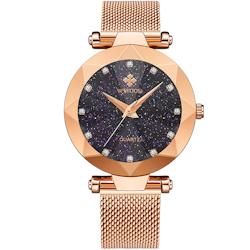 Wwoor Diamond Starry Sky. Black / Rose. Mesh Rose. Japan Quartz