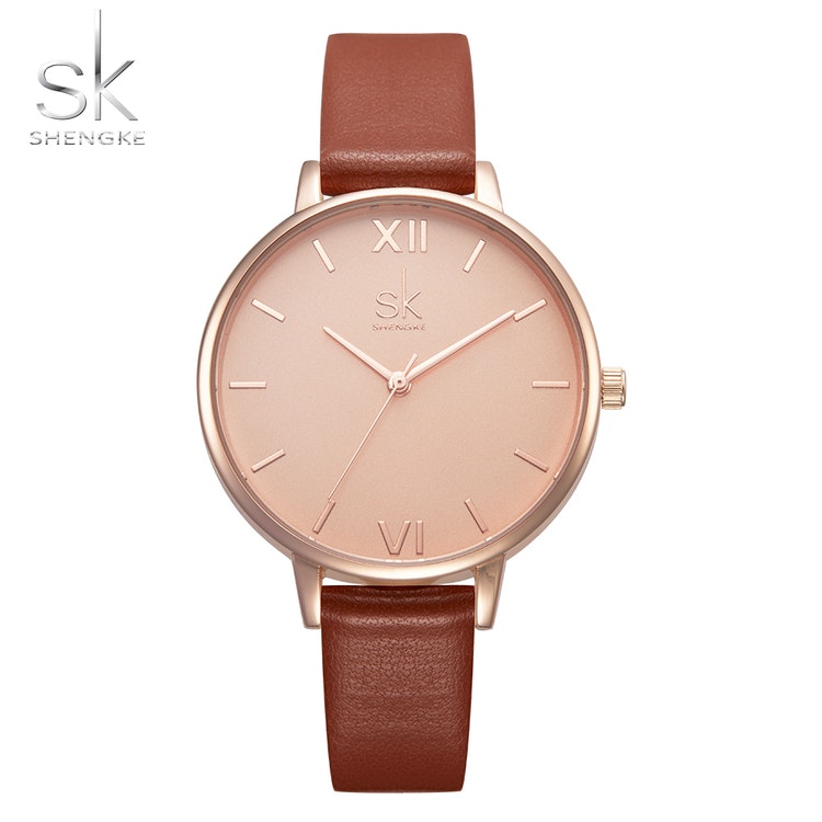 Damklocka SK Just in Time. Gold / Pink. Leather Brown. Japan Quartz