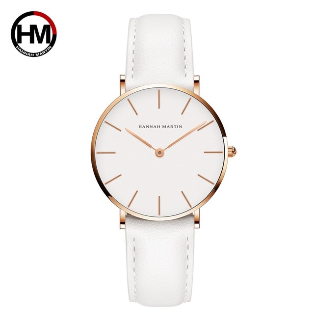 Hannah Martin Classic. Gold / White. Leather White. Japan Quartz