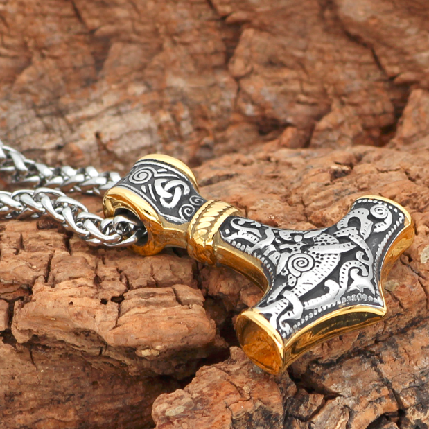 Halsband Thorshammare i Guld / Silverfärg. Kedja 60 cm