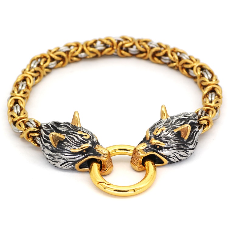 Armband Viking Wolf Kungslänk. Steel / Gold. 21 cm