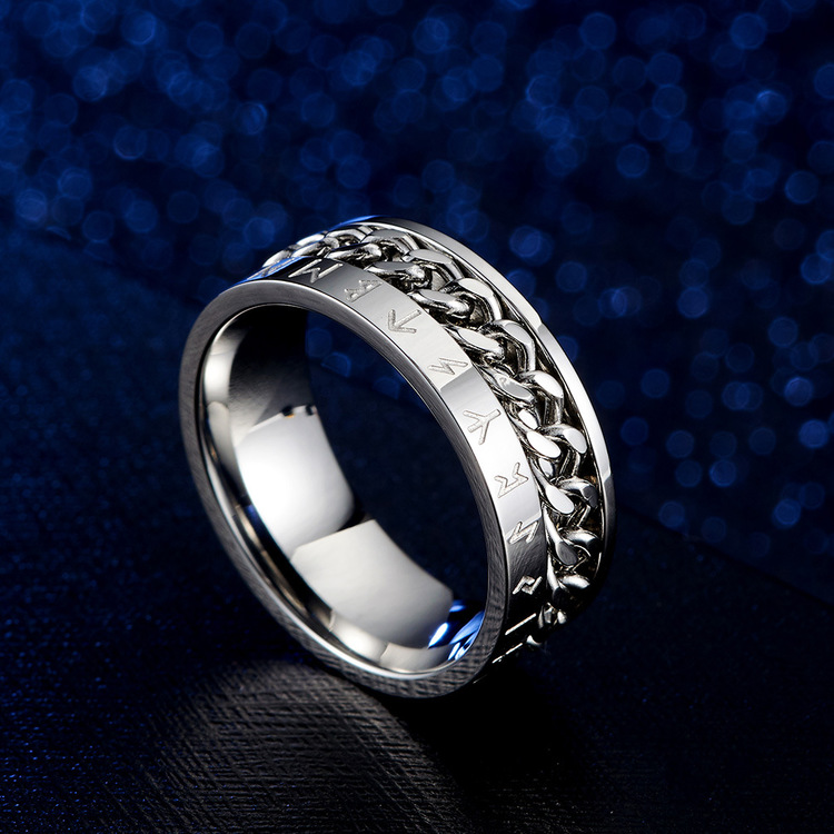 Ring Titanium-Kedja, runskrift Silverfärgad