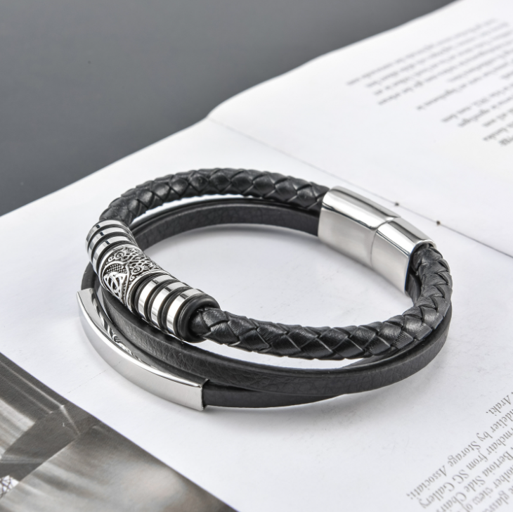 Armband Viking Special. Valknut Läder Svart (Pu). Dubbelt 21 cm