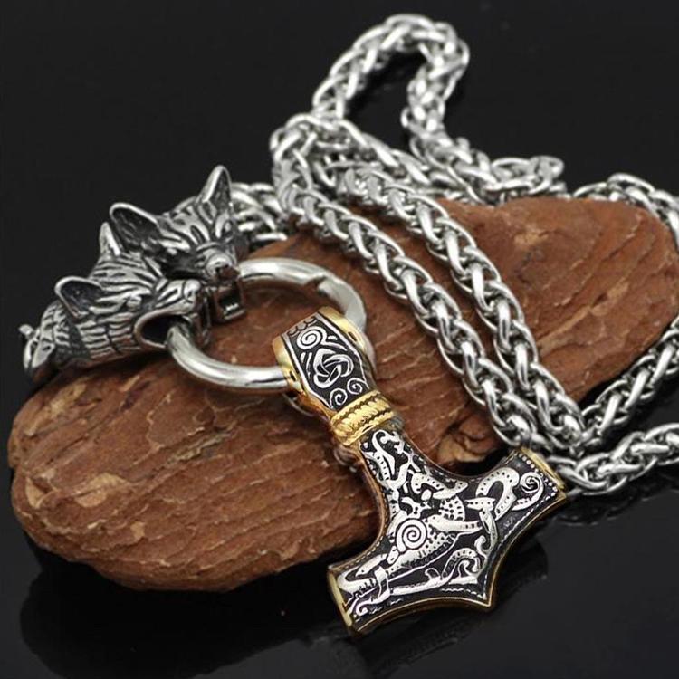 Halsband Viking Thorshammare Guld Silver Ankarkedja 60 cm