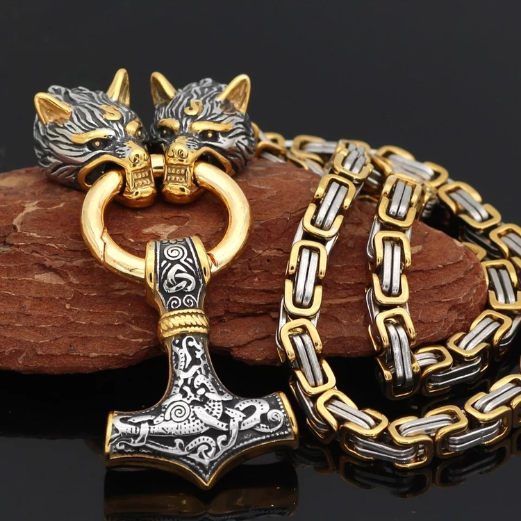 Halsband Viking Thorshammare Guld Silver med kejsarlänk Guld Silver 60 cm Special
