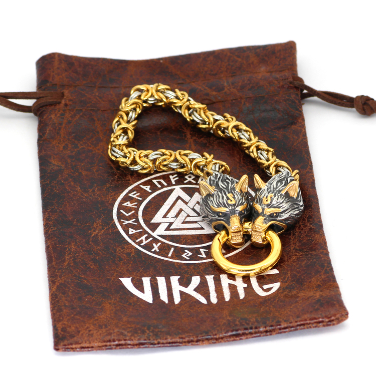 Armband Viking Wolf Kungslänk. Steel / Gold. 21 cm