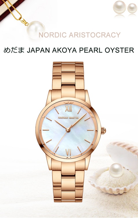 Hannah Martin Akoya Pearl. Rose / White. Länk Rose. Japan Quartz