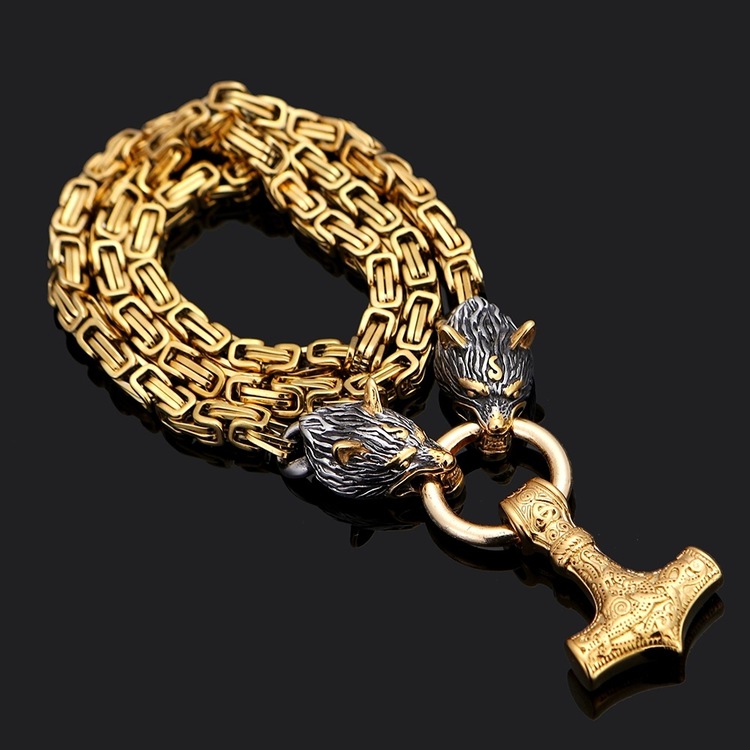 Halsband Viking Thors Hammare. Gold. Kejsarlänk Gold 60 cm