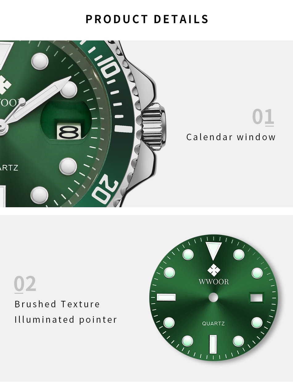 Herrklocka Wwoor Mariner, Steel / Green / Steel, Quartz Japan