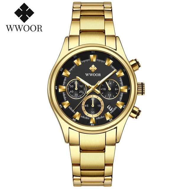 Herrklocka Wwoor Business Style, Gold / Black / Gold, Quartz Japan