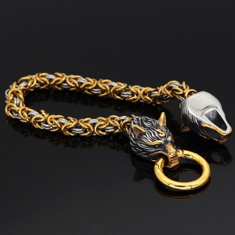 Armband Viking Wolf Kungslänk. Steel / Gold. 21 cm