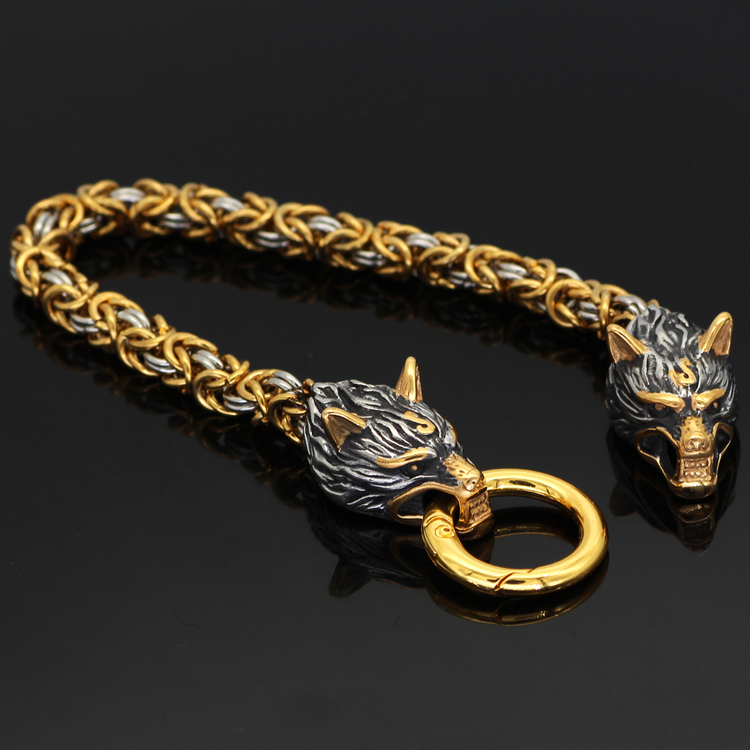Armband Viking Wolf Kungslänk. Steel / Gold. 21 cm
