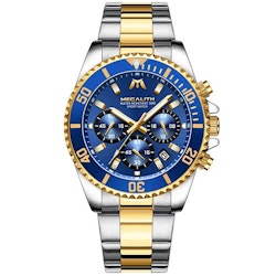 Herrklocka Megalith Chronograph De Lux. Steel/ Gold / Blue. Quartz Japan