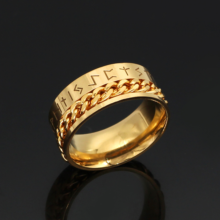 Ring Titanium-Kedja,runskrift Guldfärgad