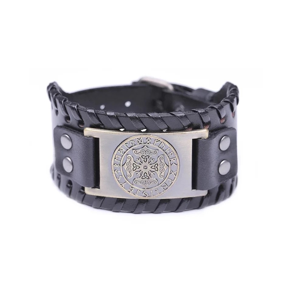 Läderarmband Viking Svart Futhark  Mässing / Svart