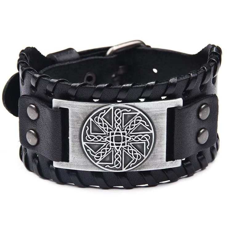 Läderarmband Viking 6 Svart Silver vikingasmycke armband