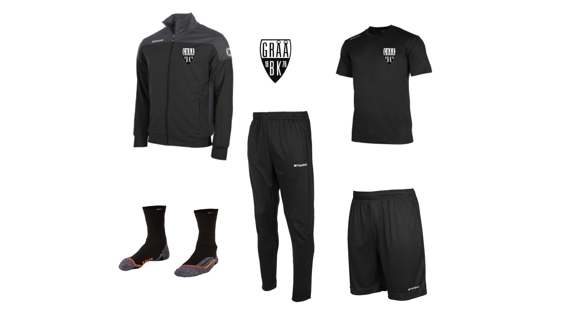 Gråå BK Träningspaket STORT (5 delar) Unisex-Svart T-shirt