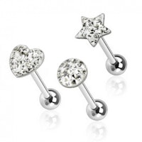 3-pack tungpiercing med vit glittertopp