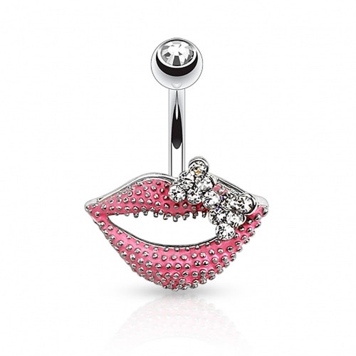 Navelpiercing med rosa mun