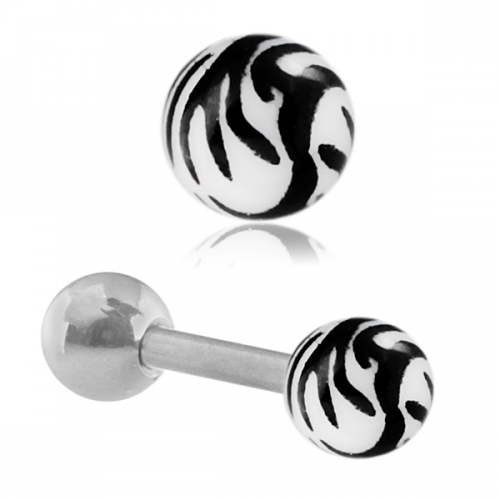 Tragus piercing med vit/svart zebramönster