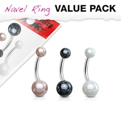 Navelpiercing 3-pack med pärlor