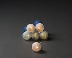 Konstsmide, 1,8m ljusslinga, 10st garnbollar, Batteri, Vit/Blå/Turkos