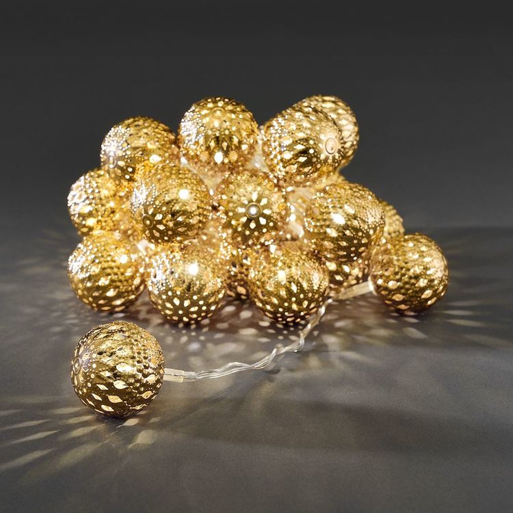 Konstsmide 3m ljusslinga, 24st Metallbollar, Guld