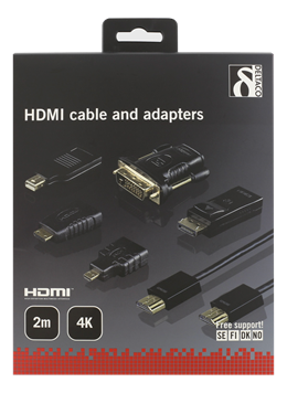 HDMI/DisplayPort/DVI adapter kit inklusive HDMI-kabel 2m, UltraHD, 4K, svart