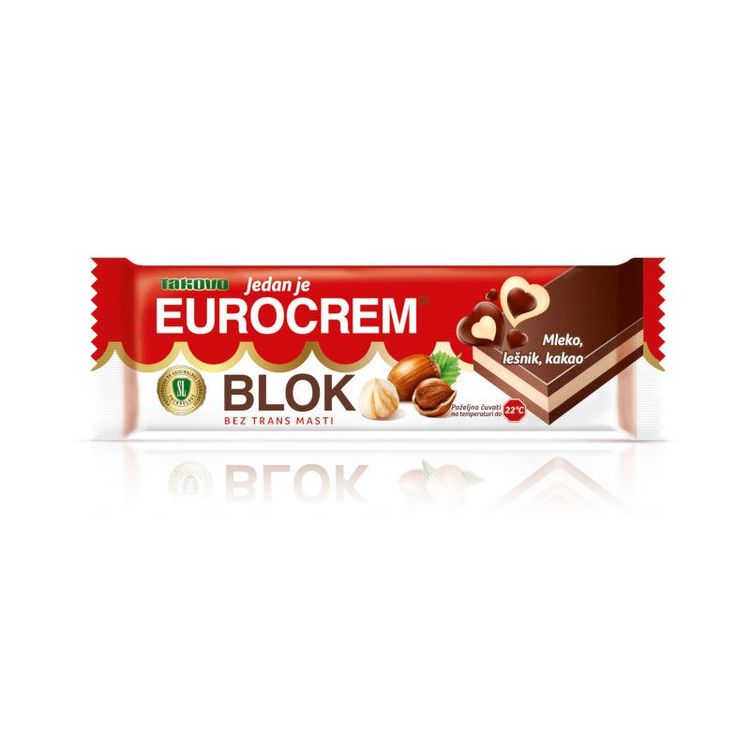 Eurocrem chokladkaka med smak av mjölk, kakao och hasselnöt.