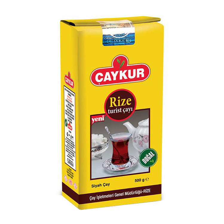Svart te från Çaykur. Ett av de mest producerade tesorterna i Turkiet är Rize och används traditionellt till att förbereda te på turkiskt vis. Teet smakar som bäst med lite socker i och dricks ofta me