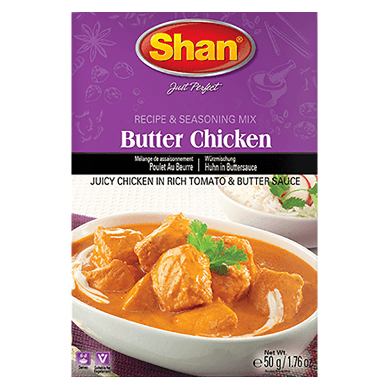 Saftig kycklinggryta i rik tomatsås. Shan Butter Chicken Mix hjälper dig att förbereda den krämiga och läckra Chicken Curry för en mättande måltid.