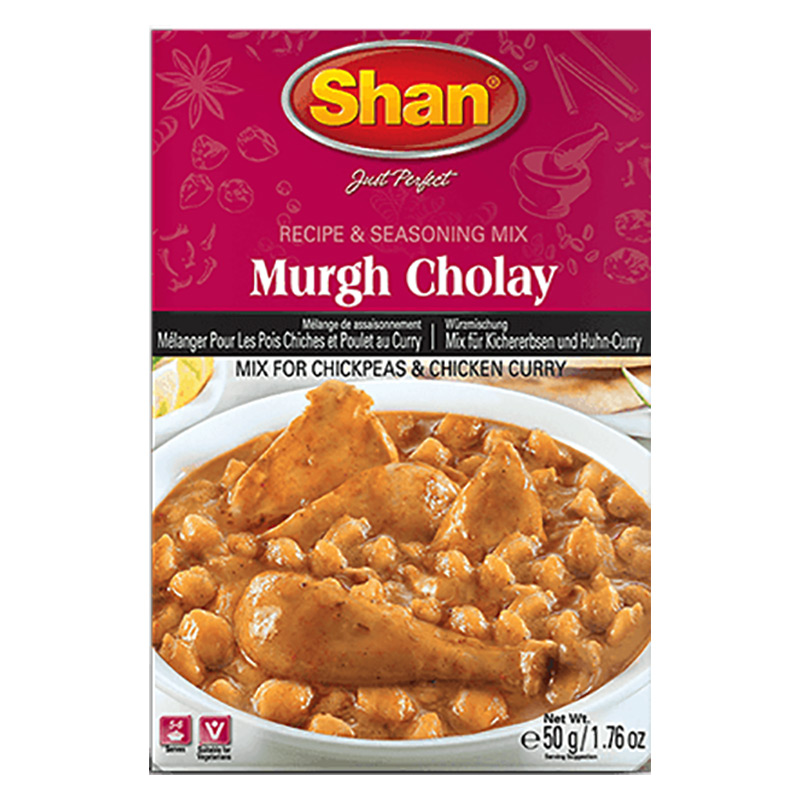 Shan Murgh Cholay kryddmix innehåller en noggrant utvald kombination av kryddor och smaksättare som är typiska för denna curry. Kryddmixen kan innehålla ingredienser som koriander, spiskummin, kardemu