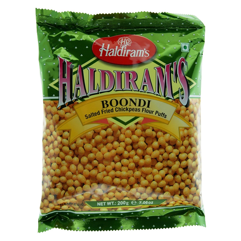 Salta puffar av kikärtsmjöl. Haldiram's Boondi används ofta till att förbereda raita, en indisk yoghurtsås. De kan också ätas som de är.