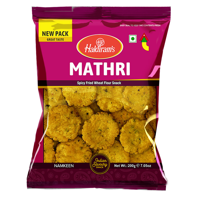 Haldiram's Mathri, kryddstekt vetemjöl-snacks.