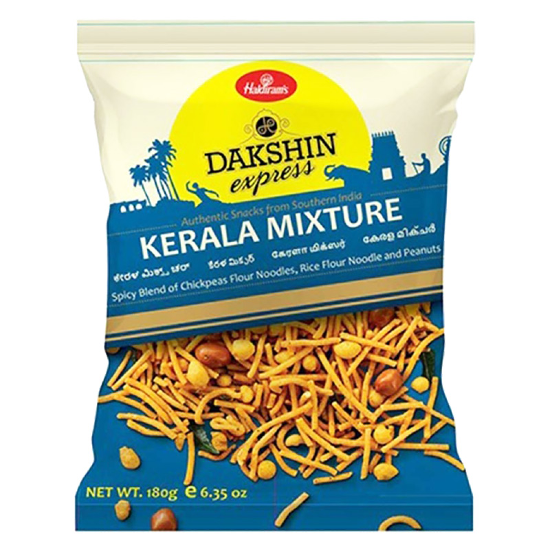 Haldiram's Kerala Mixture är en välkänd och uppskattad snacksprodukt från det populära indiska varumärket Haldiram's. Det är en krispig och kryddig blandning av olika ingredienser, inklusive kikärtsnu