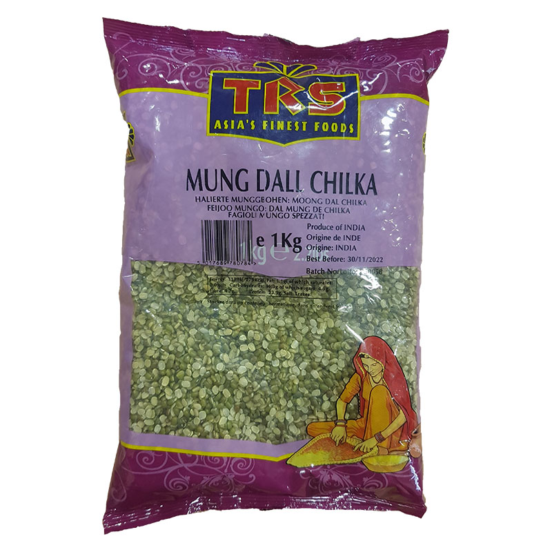TRS Mung Dal Chilka är delade mungbönor, även kända som gröna mungbönor med skalet kvar. De är lättsmälta och en rik källa till olika sorters proteiner, fiber och näringsämnen.