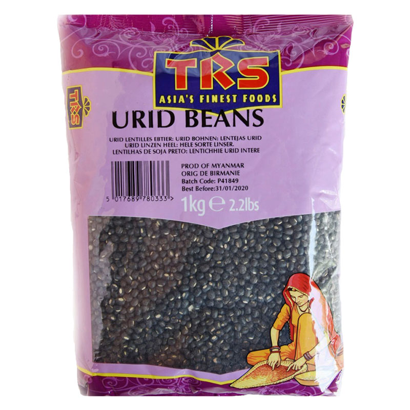 TRS Urid dal, även känd som urdbönor eller svarta linser (vigna mungo), är en typ av torkade bönor som används i indisk matlagning. Dessa bönor är små och rundade med en karakteristisk svart färg. De 