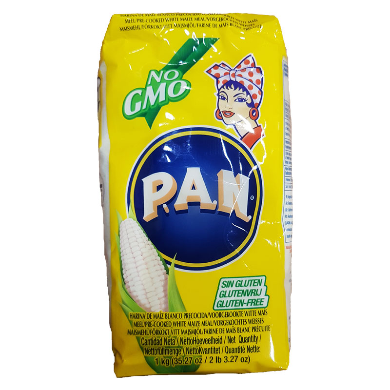 Förkokt vitt majsmjöl från P.A.N, glutenfritt.