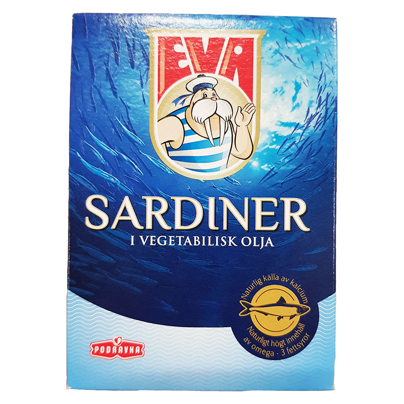 Sardiner i vegetabilisk olja från Eva. Naturlig källa av kalcium och innehåller Omega-3 fettsyror.