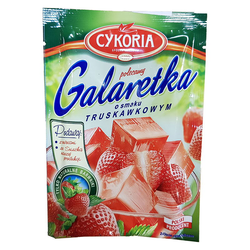 Galaretka - Gelé med jordgubbssmak! Njut av en läcker dessert eller använd den som dekoration till dina bakverk. Galaretka med jordgubbssmak är både god och vacker. Tillaga den enkelt genom att hälla 