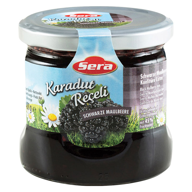 Njut av svart mullbärsmarmeladen på din smörgås eller pannkaka. Tillverkad av Turkiets mest kända varumärke: Sera.