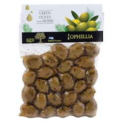 Gröna oliver med oregano 250g