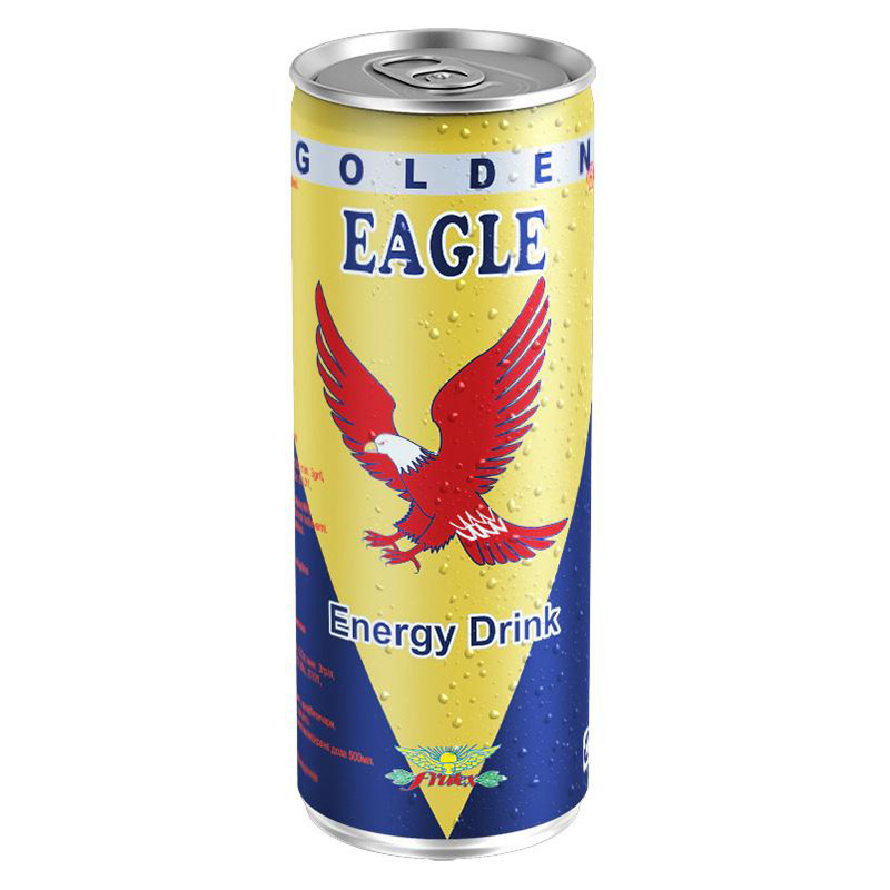 Golden Eagle är en söt syrlig uppfriskande energidryck med taurin och koffein som återupplivar din energi. Hög koffeinhalt (32mg/100ml). 1kr pant ingår i priset.